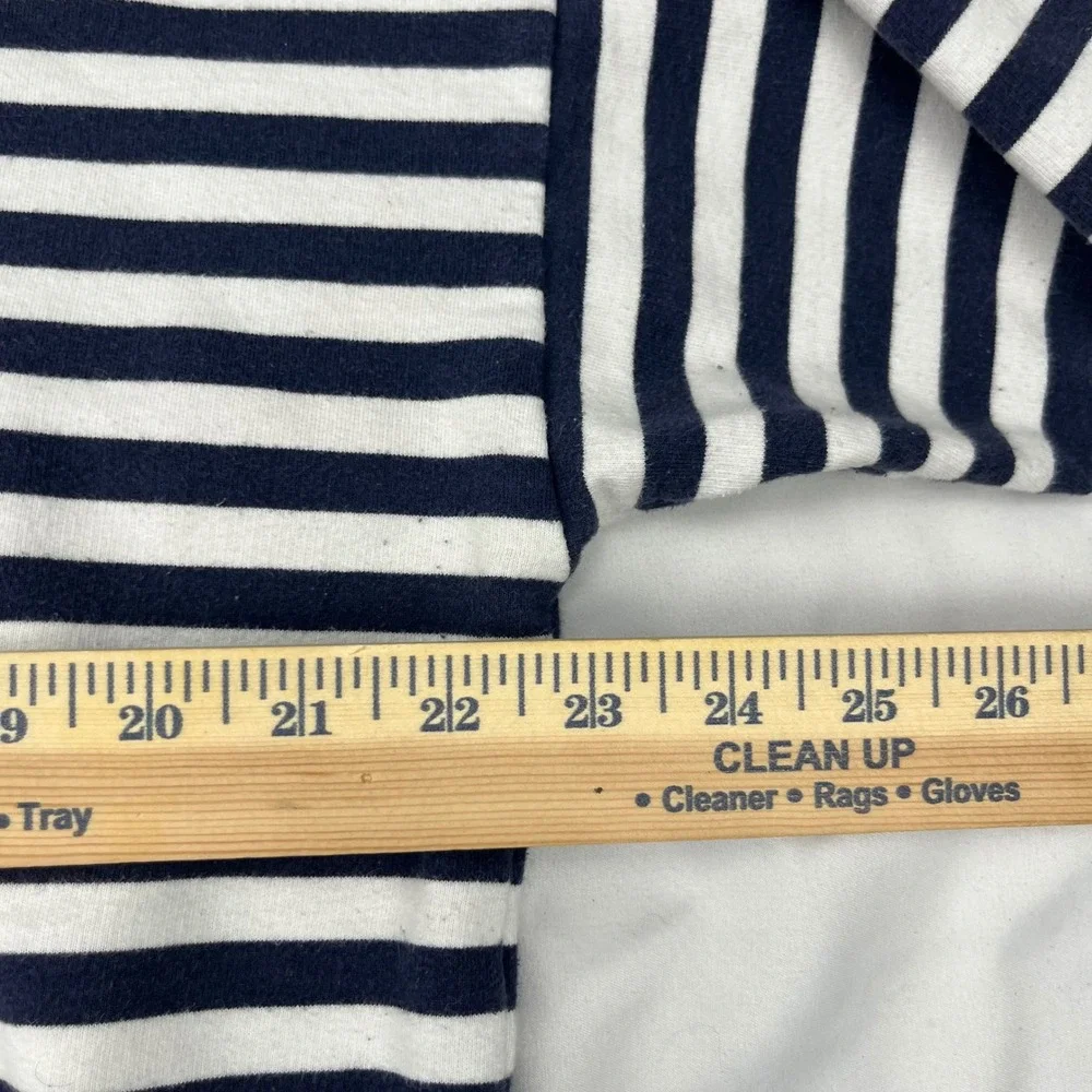 Anne Klein Nautical Boat Neck Striped Navy Blue White Drawstring Hem Sweatshirt - Picture 5 of 6